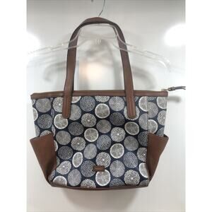 Fossil Blue White Pebbled Leather‎ Large Shopper Tote Shoulder Bag Purse Handbag